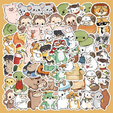 60pcs Cute Cartoon Animal Graffiti Stickers for Helmet, Wall, DIY Decoration (Online Order Only)