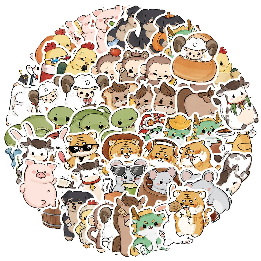 Chinese Zodiac Cartoon Stickers for Suitcase, Skateboard, Laptop, Phone, Car - 10/30/60pcs (ONLINE ORDER ONLY)