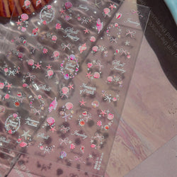 Pink Star Oceanic Shell Starfish Conch Bowknot Embossment Shiny Delicate 5D Chic Self Adhesive Nail Art Stickers Manicure Decals (Online Order Only)