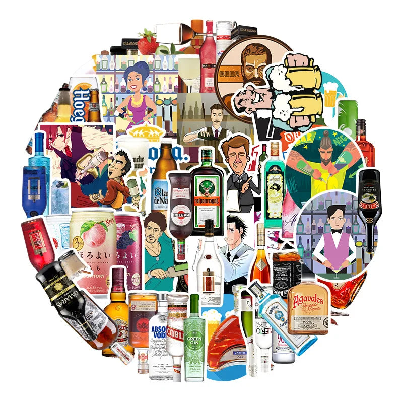 50/67pcs Alcohol Wine Bottle Vintage Beer Stickers for Ipad Scrapbooking Material Adesivos Journal Sticker Scrapbooking Supplies (ONLINE ORDER ONLY)