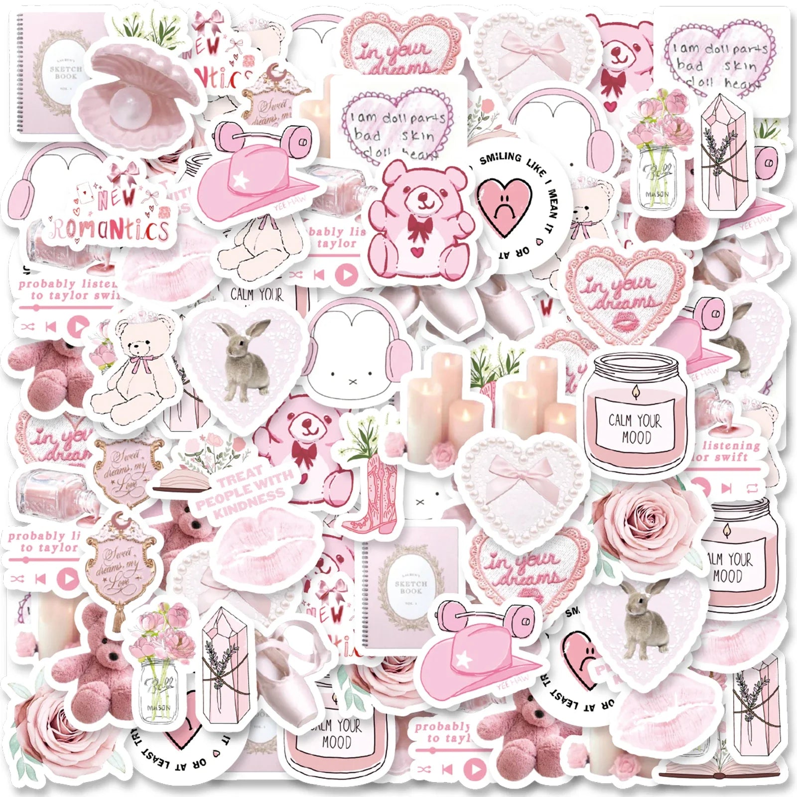 46pcs Valentine's Day Theme Pattern Stickers, Suitable for Valentine Parties, Photo Albums, Notebooks, Phone Cases, Water Bottle (ONLINE ORDER ONLY)