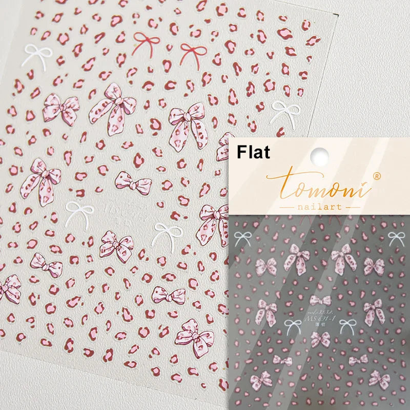 Flat Small Pink Brown Halo Dyeing Love Heart Geometric Leopard Shiny Jelly Chic Embossed Relief Nail Art Stickers Manicure Decal (Online Order Only)