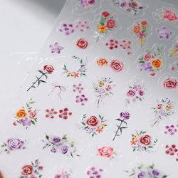 Rose Flower Garden Soft Embossment Adhesive Nail Art Stickers Charming Rhinestone Manicure Decals Nail Supplies for Professional (ONLINE ORDER ONLY)