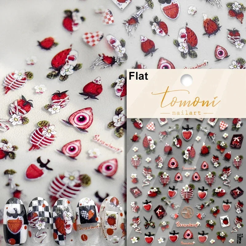 Cat Eye Halloween Terror Spider Cross Rose Love Heart Flower Snake Web Candy Bunny Thrilling Nail Art Stickers Manicure Decals (Online Order Only)