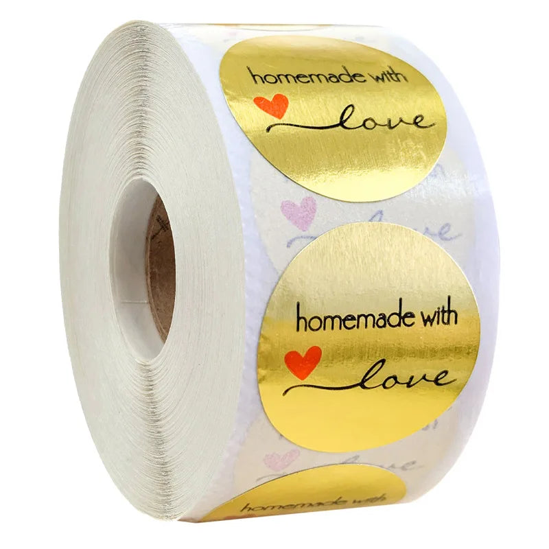 100-500pcs Handmade With Love Kraft Paper Stickers Round Adhesive Labels Baking Wedding Decoration Party Decoration Sticker (Online Order Only)