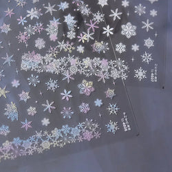Winter Dreamy Hot Stamping Romantic White Pink Snowflakes Hexagon 3D Self Adhesive Nail Art Stickers Christmas Manicure Decals (ONLINE ORDER ONLY)