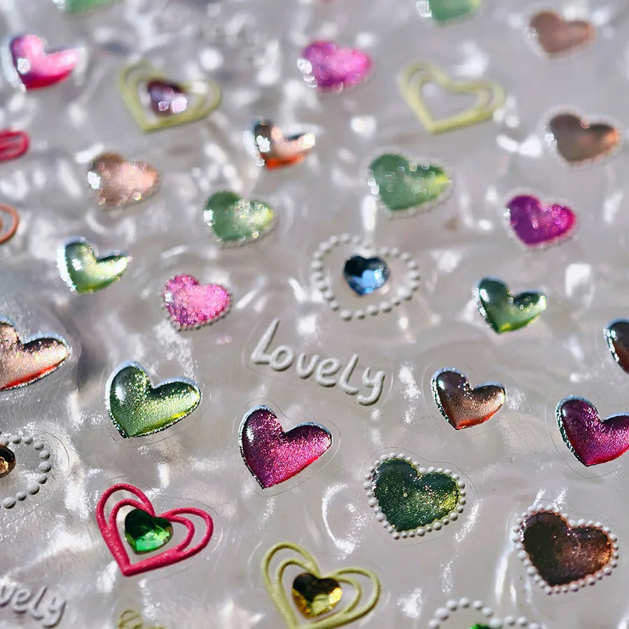 Lovely Love Heart Graffiti Crystal Geometric Cat's Eye Macaron Color Hollow Out Self Adhesive Nail Art StickersManicure Decals (ONLINE ORDER ONLY)