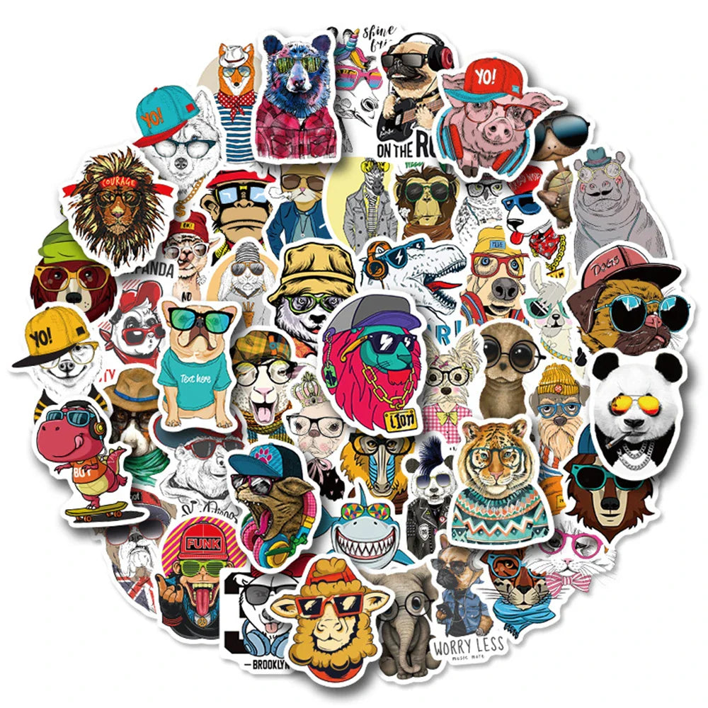 10/30/50PCS Funny Hip Hop Glasses Animals Stickers for Kids Toy Gift DIY Laptop Phone Fridge Helmet Car Sticker Graffiti Decals (ONLINE ORDER ONLY)