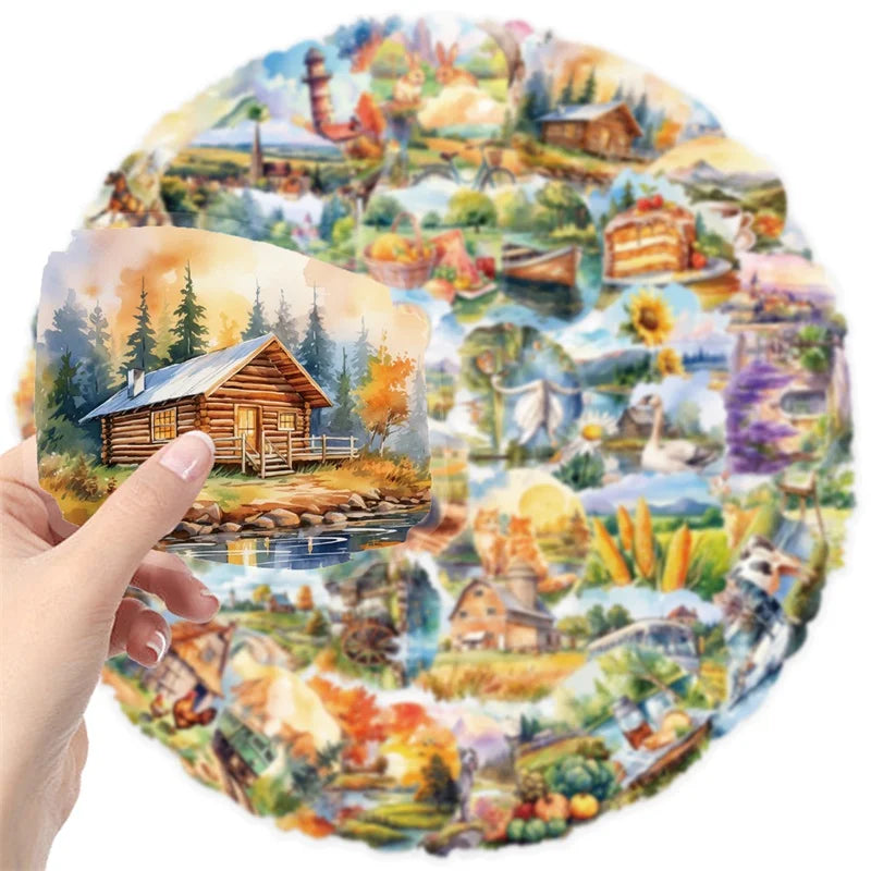 50PCS Kawaii Rural Scenery PET Sticker Aesthetic Decoration Scrapbooking Stationery DIY Hand Accounting Supplies for Kids (ONLINE ORDER ONLY)
