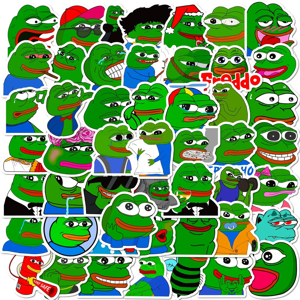 Funny Meme Frog Stickers for Scrapbooking, Phone, Laptop, Luggage, Car, Skateboard, Helmet, Bottle - 10/25/50pcs (Online Order Only)