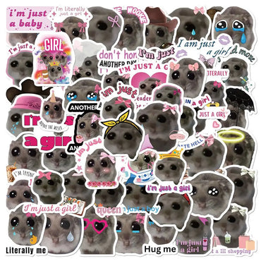 10/56PCS Cute Funny Sad Hamster Meme Stickers Decals For Kids Laptop Luggage Skateboard Scrapbook Diary Girls Gift Sticker Toys (ONLINE ORDER ONLY)