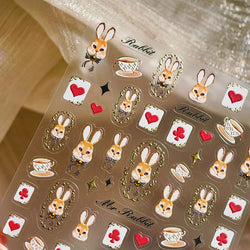 Poker Cards Mr Rabbit Tilted Teacup Bunny Cup Heart Star Block Bow Tie Hot Stamping Adhesive Nail Art Stickers Manicure Decals (ONLINE ORDER ONLY)