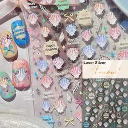 Hot Stamping Seahorse Dolphin Shell Conch Starfish Coconut Tree Jackfruit Water Bubbles Ocean Nail Art Stickers Manicure Decals (ONLINE ORDER ONLY)