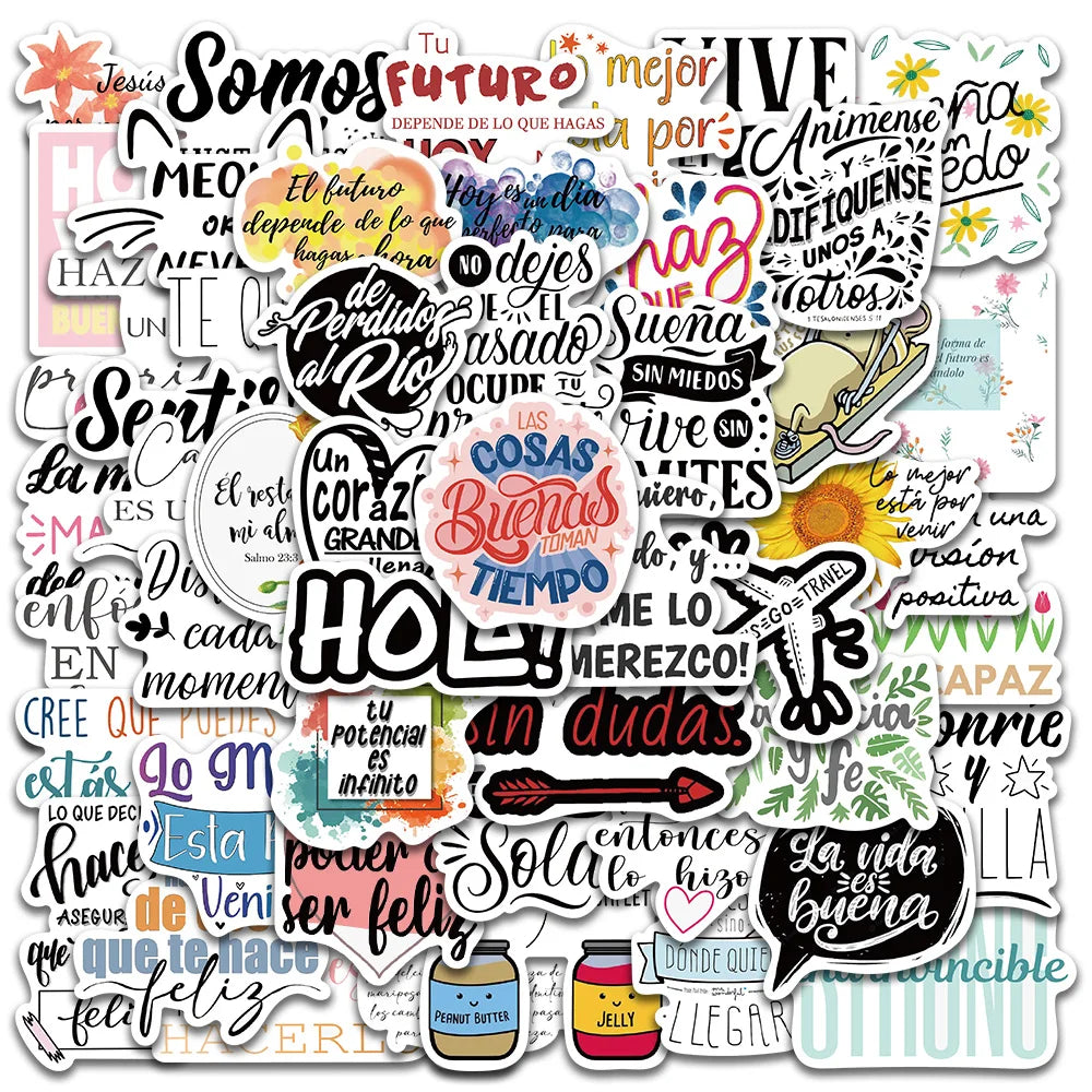50PCS Motivational Phrase Stickers Inspirational Scrapbook Office Study Decals (Online Order Only)