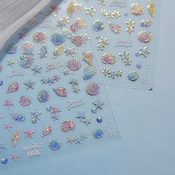 Shiny Colourful Marine Shell Starfish Ocean Elements Star Water Bubbles Star Conch Underwater Nail Art Stickers Manicure Decals (ONLINE ORDER ONLY)