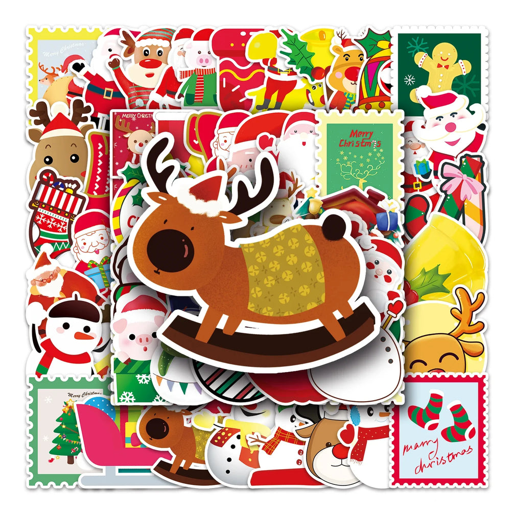 50Pcs Christmas Cartoon Waterproof Vinyl Stickers for Skateboard Snowboard (Online Order Only)