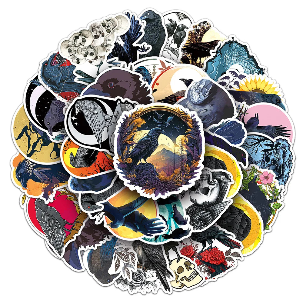 Dark Magic Crow Cartoon Stickers for Phone Laptop Luggage Skateboard Decals Kid Gift (Online Order Only)