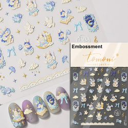 Pink Running Rabbit Bowknot Wreath Bunny Flower Tie Totem Pattern Self Adhesive Nail Art Sticker Pearl Rhinestone Manicure Decal (Online Order Only)
