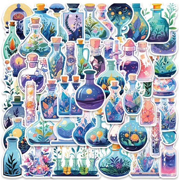 10/50pcs Ins Cute Magic Potion Bottle Flower Graffiti Stickers Aesthetic Decals DIY Laptop Suitcase Phone Car Decoration Sticker (Online Order Only)