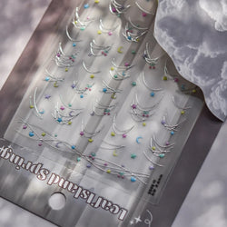 Colourful Star Moon Curved Line Arc Necklace Love Heart Hanging in The Air Starry Night Adhesive Nail Art Sticker Manicure Decal (Online Order Only)
