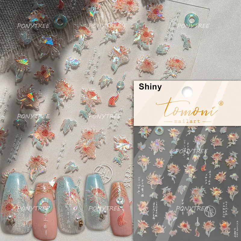 Flowers Blooming Cherry Blossom Sakura Living Peach Branch 5D Soft Relief Spring Adhesive Nail Art Sticker Chic Manicure Decals (ONLINE ORDER ONLY)