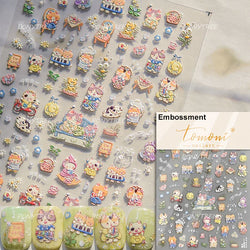 Picnic Cat Kitten Bowknot Flower Fish Butterfly Tree Mushroom Star Moon Cat's Paw Adhesive Nail Art Sticker Cute Manicure Decals (Online Order Only)