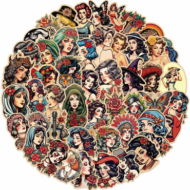 10/50pcs Retro Sexy Pin Up Tattoo Girl Stickers DIY Motorcycle Skateboard Laptop Phone Luggage Decals Car Styling Sticker Toy (ONLINE ORDER ONLY)