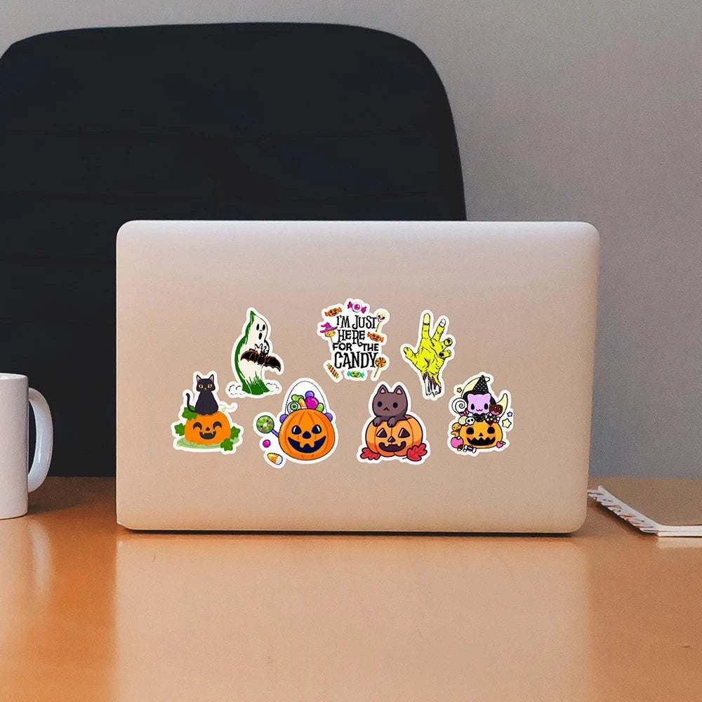 10/30/50PCS Cartoon Halloween Ghost Stickers Decoration Funny Cute Pumpkin Decals Toy For Kids DIY Luggage Laptop Phone Car Bike (Online Order Only)
