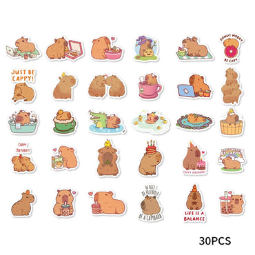 30pcs Cute Capibala Cartoon Graffiti Stickers Decorated Notebook Water Cup Diary Guitar Suitcase DIY Classic Toy Decal (Online Order Only)