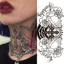 Waterproof Temporary Tattoo Sticker Flowers Pray Hands Cross Letters Flash Tattoo for Women Men (ONLINE ORDER ONLY)