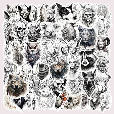 10/30/50pcs Black and white animal aesthetic decoration Sticker For Snowboard Laptop Luggage Car Fridge DIY Styling Vinyl (ONLINE ORDER ONLY)