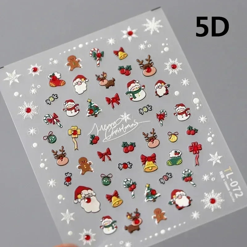 Snowman Apple Stars Gift Bell Snowflake Christmas Tree 3D Jelly Self Adhesive Nail Art Stickers Santa Claus Xmas Manicure Decals (ONLINE ORDER ONLY)