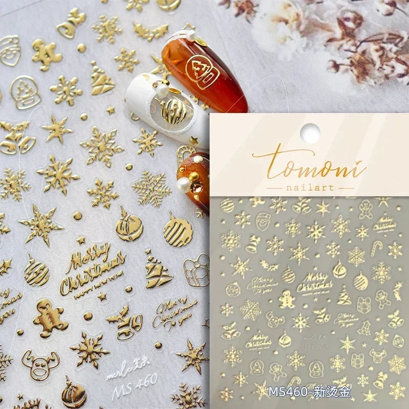 Dressy Embossment Colorful Gradient Snowflakes Laser Silver Christmas Tree Winter Bowknot Santa Nail Art Stickers Manicure Decal (Online Order Only)