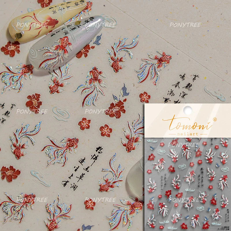 Colourful Ray Jellyfish Otter Cat Mermaid Octopus Starfish Bubbles Conch Shell Bowknot Summer Marine Nail Art Stickers Decals (ONLINE ORDER ONLY)