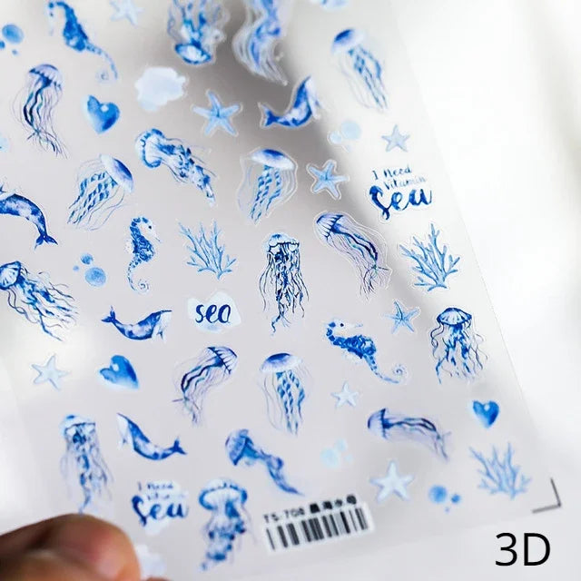 Chinese Black Red Lucky Carp Fish 3D Self Adhesive Nail Art Stickers 5D Soft Relief Nail Phone Decals Goldfish Beach Sea Summer (ONLINE ORDER ONLY)