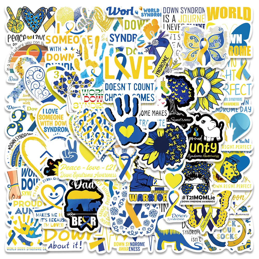 50PCS Down Syndrome Awareness Stickers for Car, Motorcycle, Luggage, Guitar, Skateboard, Laptop (Online Order Only)