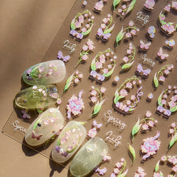 Lily of The Valley Star Spring Flower Bowknot Butterfly Water Bubbles Self Adhesive Nail Art Stickers Rhinestone Manicure Decals (ONLINE ORDER ONLY)
