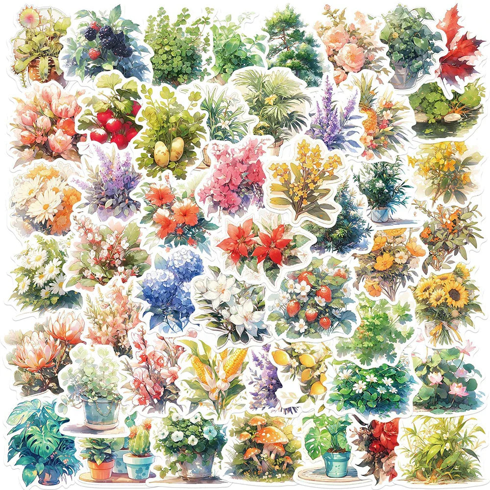 Cartoon Plant Flower Stickers for Laptop, Phone, Notebook, Suitcase - 10/30/50pcs (ONLINE ORDER ONLY)