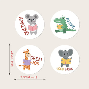 100-500pcs Round 1inch Cartoon Animal stickers for kids Teacher Reward Encourage Sticker Office Stationery (Online Order Only)