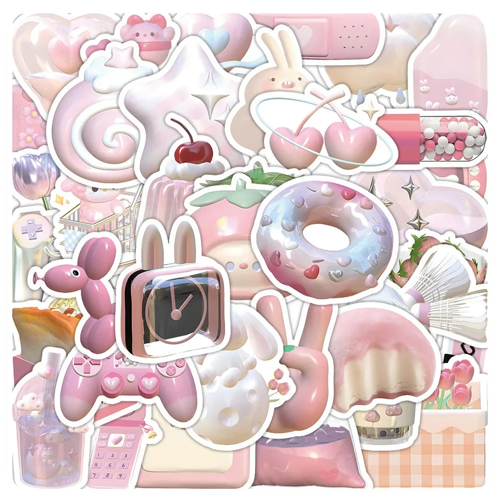 Kawaii 3D Cartoon Pink Stickers for Laptop Phone Decoration (Online Order Only)