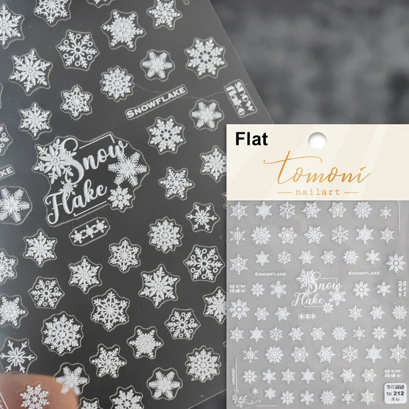 Hot Stamping Romantic White Gold Snowflakes Hexagon Winter 3D Self Adhesive Nail Art Stickers Shiny Rhinestone Manicure Decals (Online Order Only)