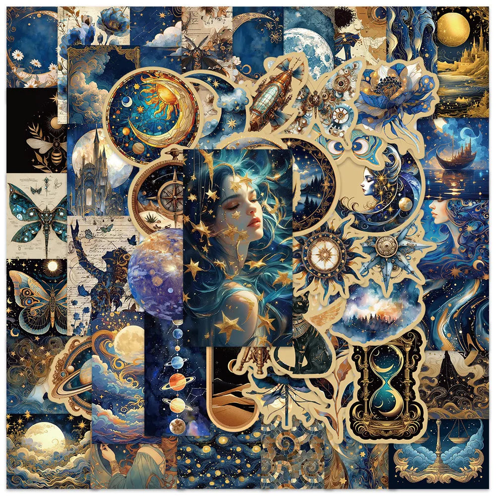 50pcs Aesthetic Cartoon Fancy Universe Stickers Water Bottle Art Stickers Laptop Luggage Notebook Waterproof Vinyl Phone Decals (Online Order Only)