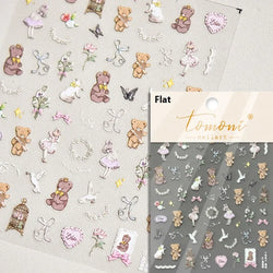 Retro Love Heart White Lace flower Bowknot Tie Pink Bear Flower Strawberry Adhesive Nail Art Stickers Rhinestone Manicure Decals (ONLINE ORDER ONLY)