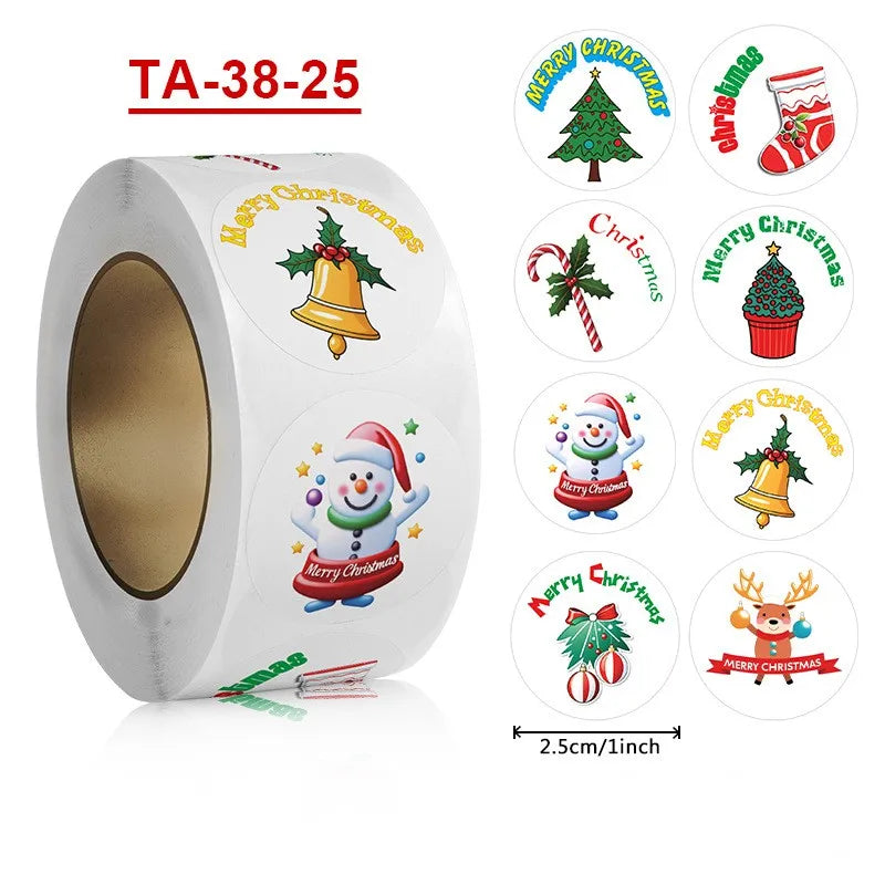 500pcs/roll Cartoon Merry Christmas Sticker Santa Claus Tree Paper Label New Year Cute Snowman Stationery Stickers For Kids Gift (ONLINE ORDER ONLY)