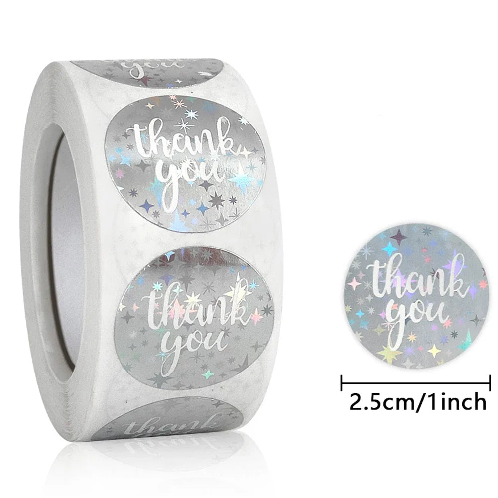 500pcs/roll Gold Holographic Glitter Sealing Label Round Laser Sticker Party Handmade Envelope Business Label Stationary Sticker (ONLINE ORDER ONLY)