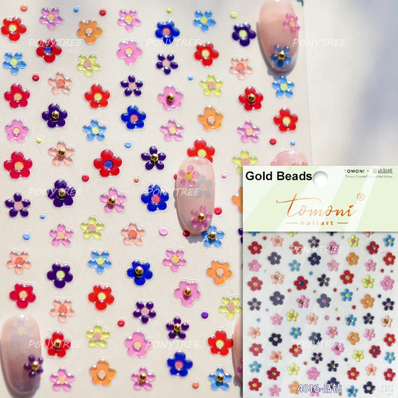 Cherry Blossom Dance Flower Gradient Petal Hot Stamping Laser Pink Adhesive Nail Art Stickers Special Process Manicure Decals (ONLINE ORDER ONLY)