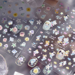 Colourful Ray Jellyfish Otter Cat Mermaid Octopus Starfish Bubbles Conch Shell Bowknot Summer Marine Nail Art Stickers Decals (ONLINE ORDER ONLY)