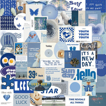 10/30/57PCS Ins Style Cute Blue Stickers Aesthetic Wall Decals PVC Waterproof DIY Skateboard Laptop Phone Fridge Guitar Sticker (ONLINE ORDER ONLY)