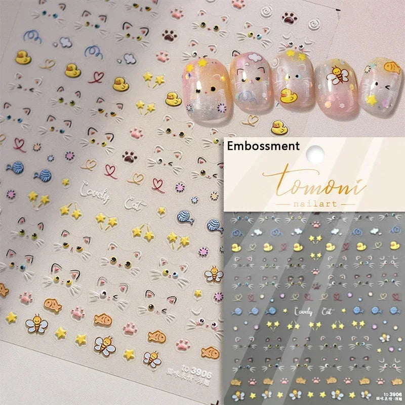 Cute Cat Eye Fishbone Animals Leopard Cat Ginger Cat Kitten Exclamation Point Paw Self Adhesive Nail Art Sticker Manicure Decals (ONLINE ORDER ONLY)