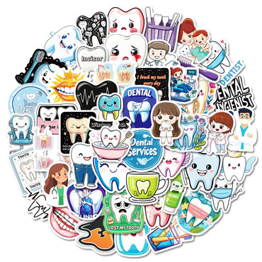 10/50pcs Cute Funny Dental Tooth Shaped Stickers Cartoon Teeth Sticker Dentist Store Toothbrush Label Decoration Dentistry Gifts (ONLINE ORDER ONLY)